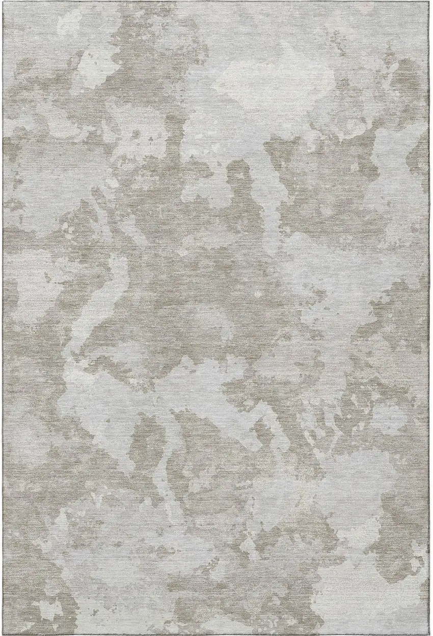 8' Taupe Gray And Silver Abstract Washable Area Rug With UV Protection Photo 2
