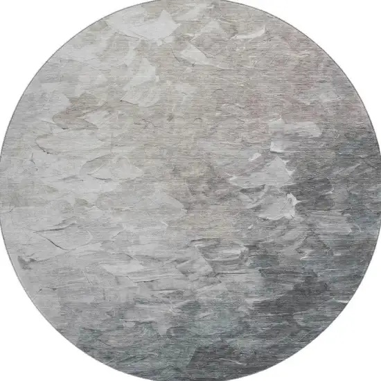 8' Taupe Gray And Silver Abstract Washable Round Rug With UV Protection Photo 3