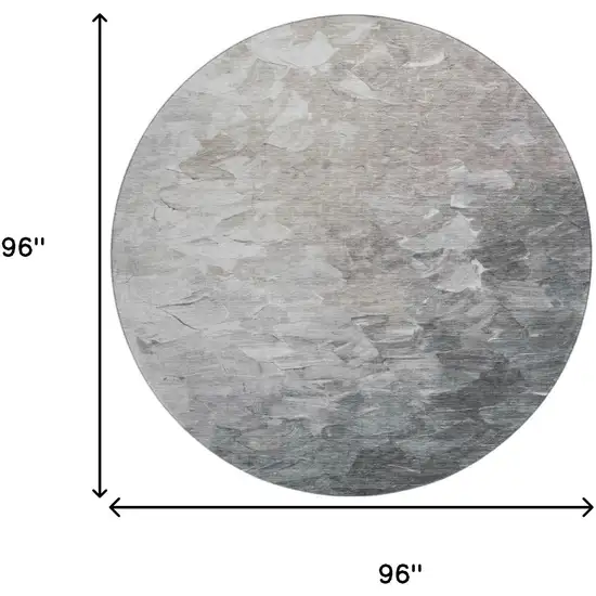 8' Taupe Gray And Silver Abstract Washable Round Rug With UV Protection Photo 9