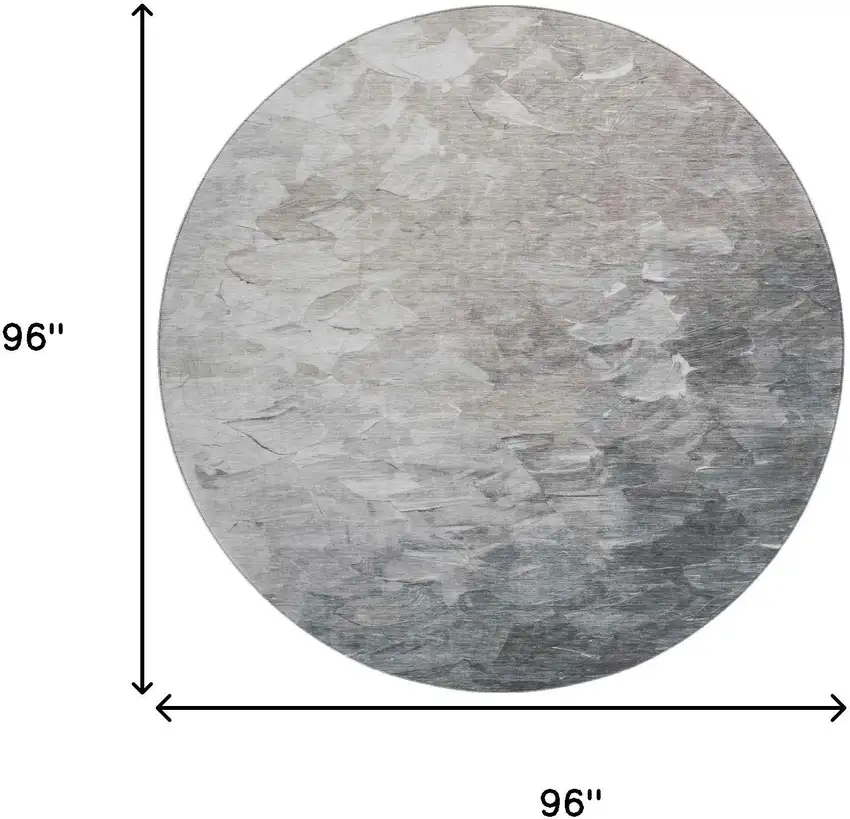 8' Taupe Gray And Silver Abstract Washable Round Rug With UV Protection Photo 9
