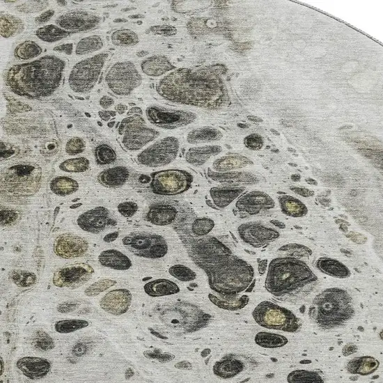 8' Taupe Gray And Silver Abstract Washable Round Rug With UV Protection Photo 4