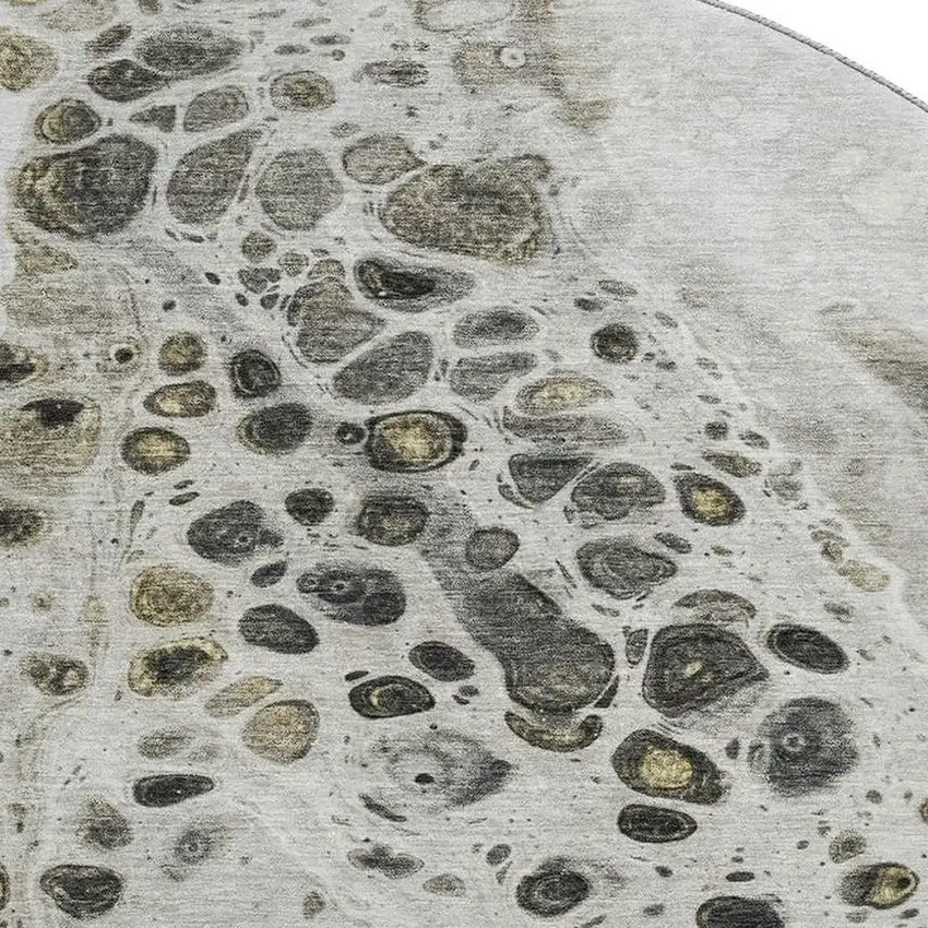 8' Taupe Gray And Silver Abstract Washable Round Rug With UV Protection Photo 4