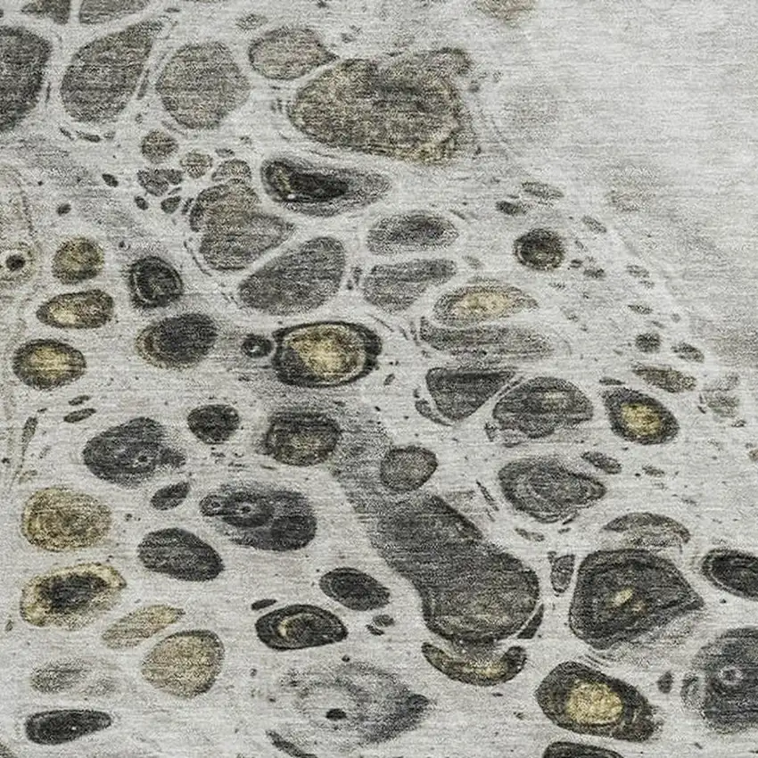 8' Taupe Gray And Silver Abstract Washable Round Rug With UV Protection Photo 3