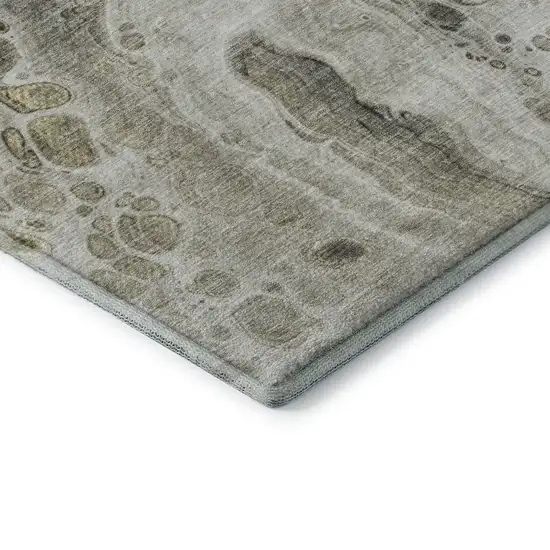 8' Taupe Gray And Silver Abstract Washable Round Rug With UV Protection Photo 7