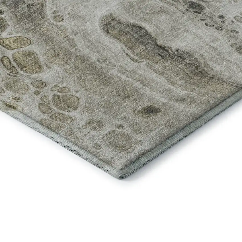 8' Taupe Gray And Silver Abstract Washable Round Rug With UV Protection Photo 7