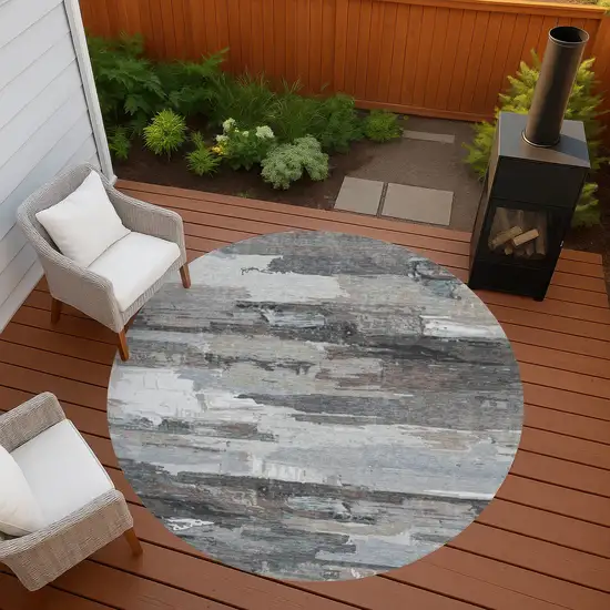 8' Taupe Gray And Silver Round Abstract Washable Indoor Outdoor Area Rug Photo 9