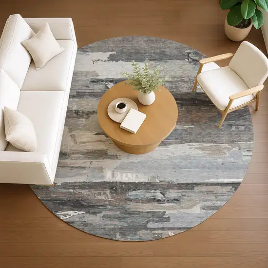 8' Taupe Gray And Silver Round Abstract Washable Indoor Outdoor Area Rug Photo 8