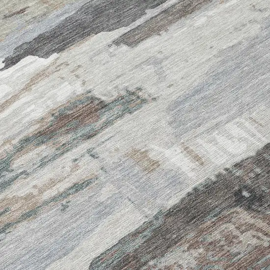 8' Taupe Gray And Silver Round Abstract Washable Indoor Outdoor Area Rug Photo 8