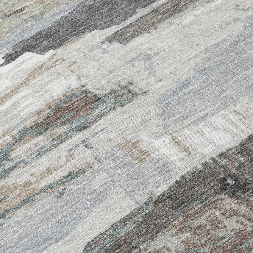 8' Taupe Gray And Silver Round Abstract Washable Indoor Outdoor Area Rug Photo 8