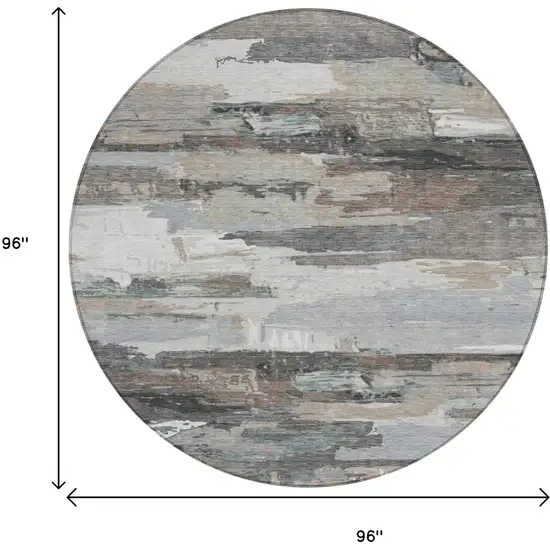 8' Taupe Gray And Silver Round Abstract Washable Indoor Outdoor Area Rug Photo 3