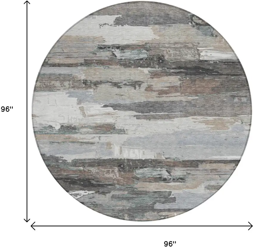 8' Taupe Gray And Silver Round Abstract Washable Indoor Outdoor Area Rug Photo 3
