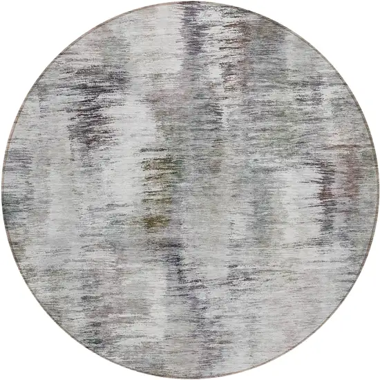 8' Taupe Gray And Silver Round Abstract Washable Indoor Outdoor Area Rug Photo 2