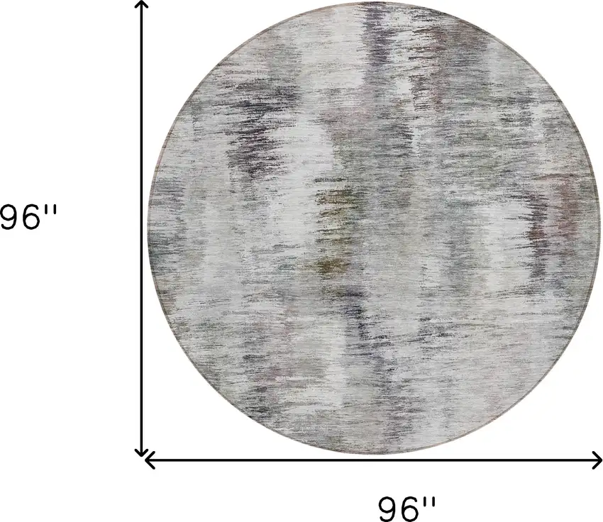 8' Taupe Gray And Silver Round Abstract Washable Indoor Outdoor Area Rug Photo 3
