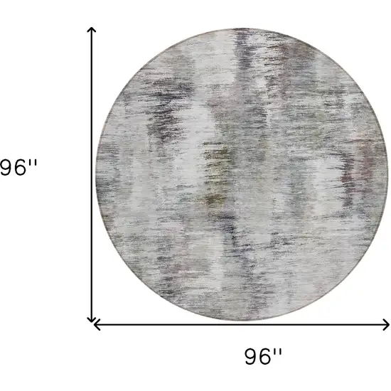 8' Taupe Gray And Silver Round Abstract Washable Indoor Outdoor Area Rug Photo 3