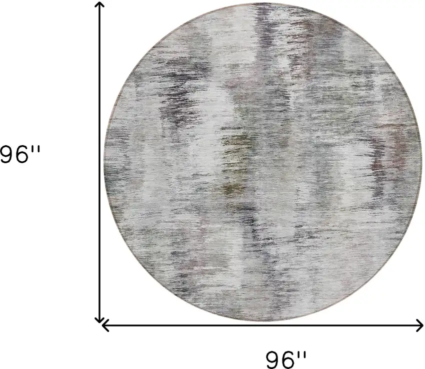 8' Taupe Gray And Silver Round Abstract Washable Indoor Outdoor Area Rug Photo 3