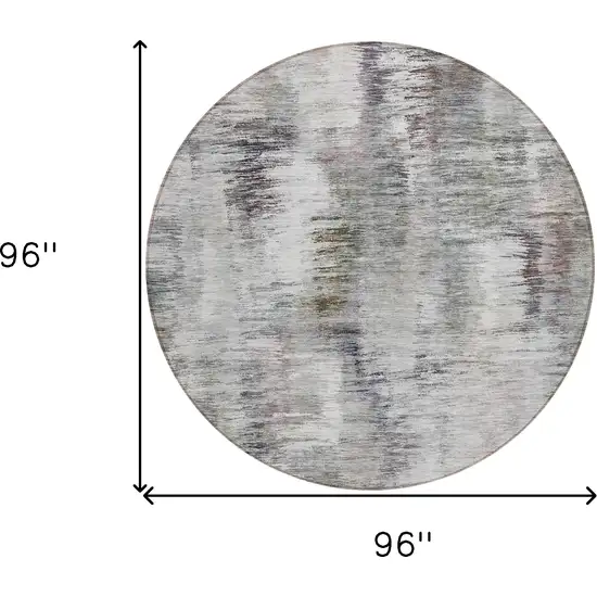 8' Taupe Gray And Silver Round Abstract Washable Indoor Outdoor Area Rug Photo 3