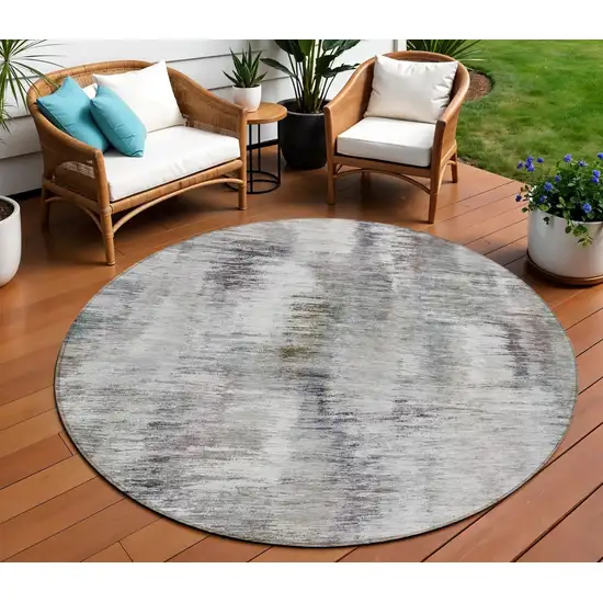 8' Taupe Gray And Silver Round Abstract Washable Indoor Outdoor Area Rug Photo 1