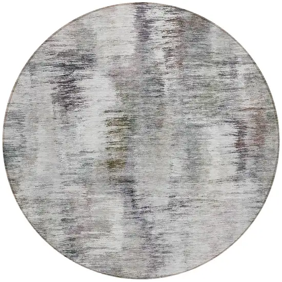 8' Taupe Gray And Silver Round Abstract Washable Indoor Outdoor Area Rug Photo 4