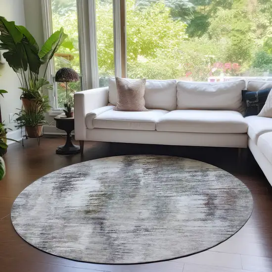 8' Taupe Gray And Silver Round Abstract Washable Indoor Outdoor Area Rug Photo 7