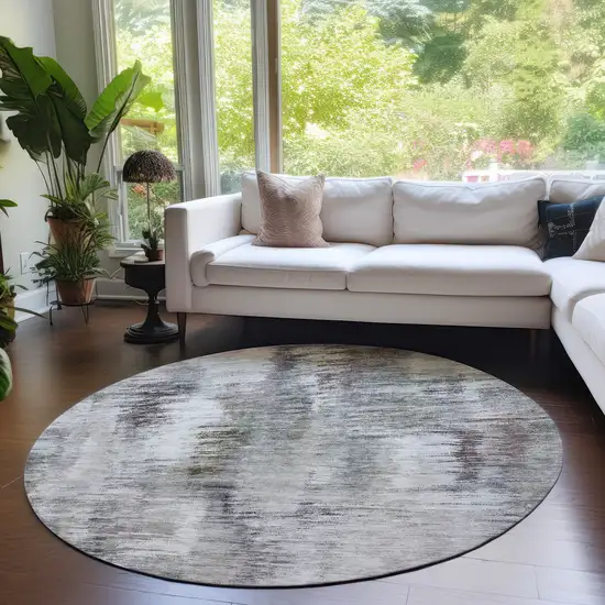8' Taupe Gray And Silver Round Abstract Washable Indoor Outdoor Area Rug Photo 7