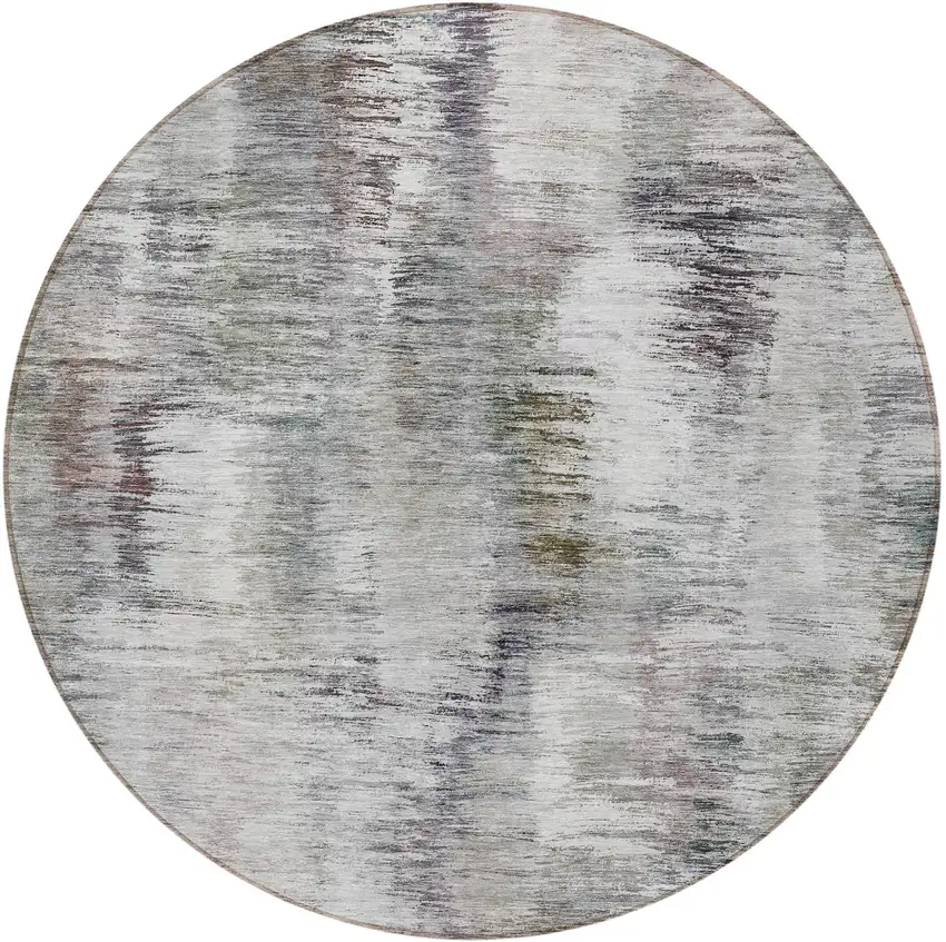 8' Taupe Gray And Silver Round Abstract Washable Indoor Outdoor Area Rug Photo 5