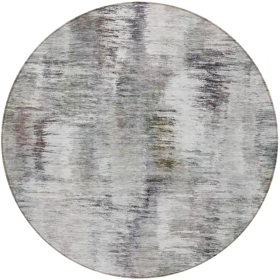 8' Taupe Gray And Silver Round Abstract Washable Indoor Outdoor Area Rug Photo 5