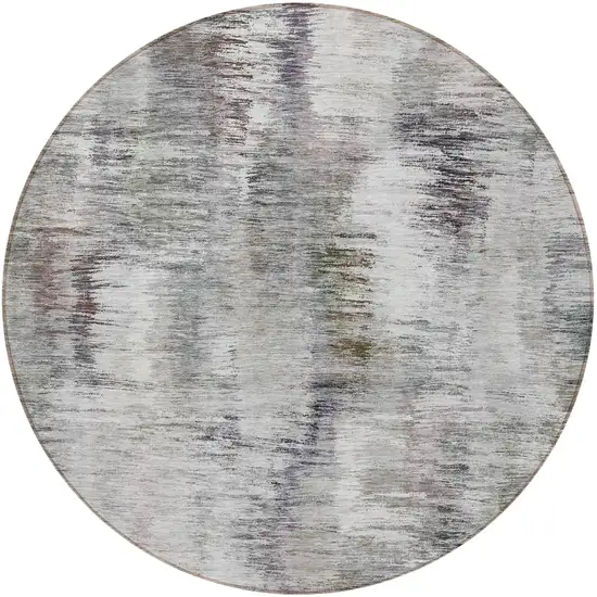 8' Taupe Gray And Silver Round Abstract Washable Indoor Outdoor Area Rug Photo 5