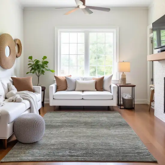 8' Taupe Gray And Silver Striped Washable Area Rug With UV Protection Photo 5