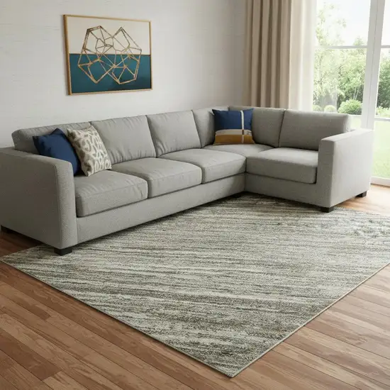 8' Taupe Gray And Silver Striped Washable Area Rug With UV Protection Photo 2