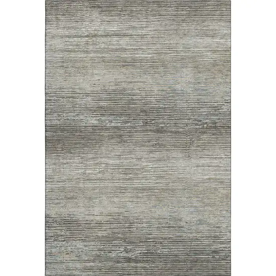 8' Taupe Gray And Silver Striped Washable Area Rug With UV Protection Photo 6