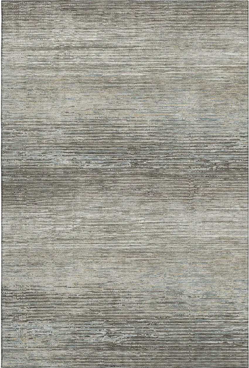 8' Taupe Gray And Silver Striped Washable Area Rug With UV Protection Photo 6