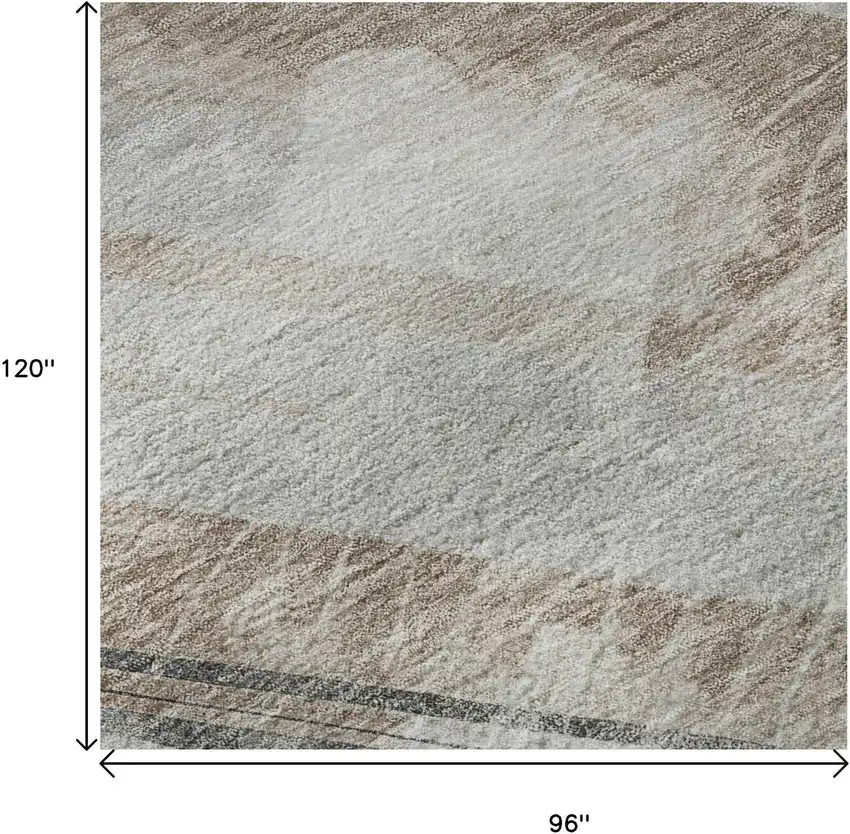 8' Taupe Gray And Silver Striped Washable Area Rug With UV Protection Photo 8