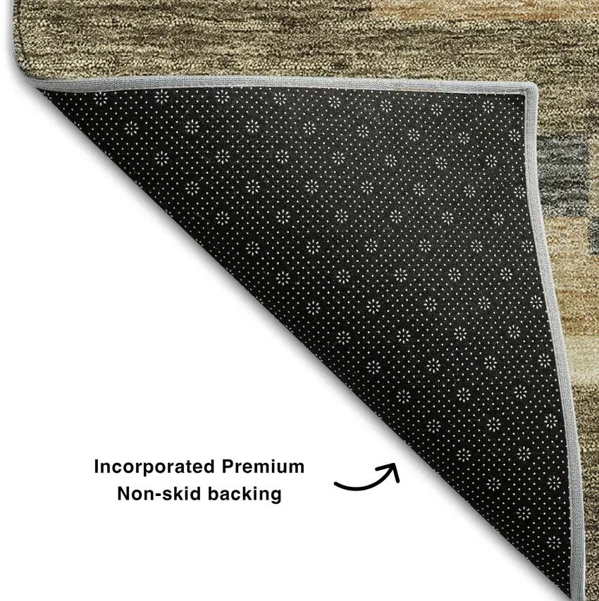 8' Taupe Gray And Silver Striped Washable Round Rug With UV Protection Photo 6