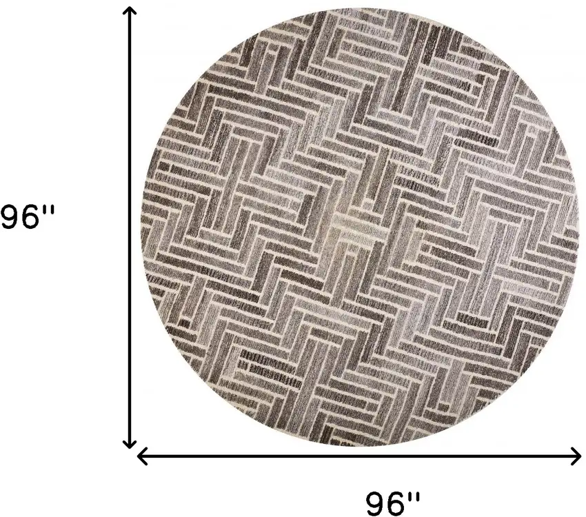 8' Taupe Gray And Tan Round Wool Geometric Tufted Handmade Area Rug Photo 8