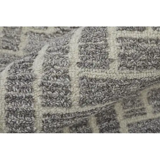 8' Taupe Gray And Tan Round Wool Geometric Tufted Handmade Area Rug Photo 6
