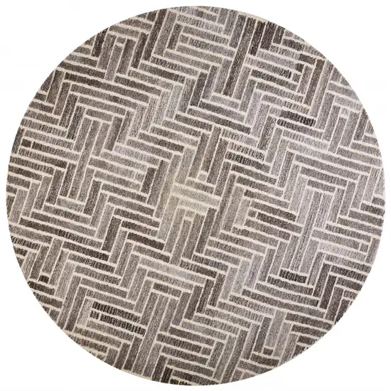 8' Taupe Gray And Tan Round Wool Geometric Tufted Handmade Area Rug Photo 1