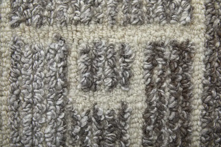 8' Taupe Gray And Tan Wool Geometric Tufted Handmade Runner Rug Photo 7
