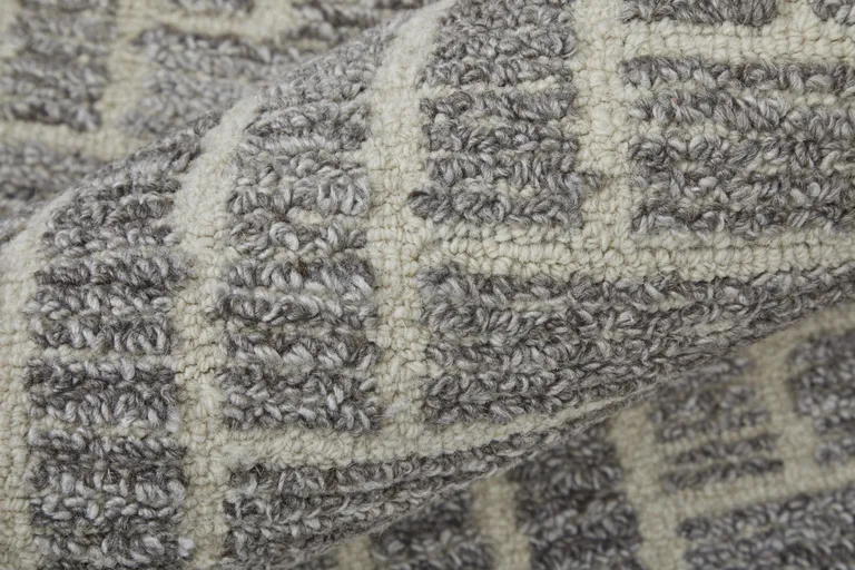 8' Taupe Gray And Tan Wool Geometric Tufted Handmade Runner Rug Photo 5