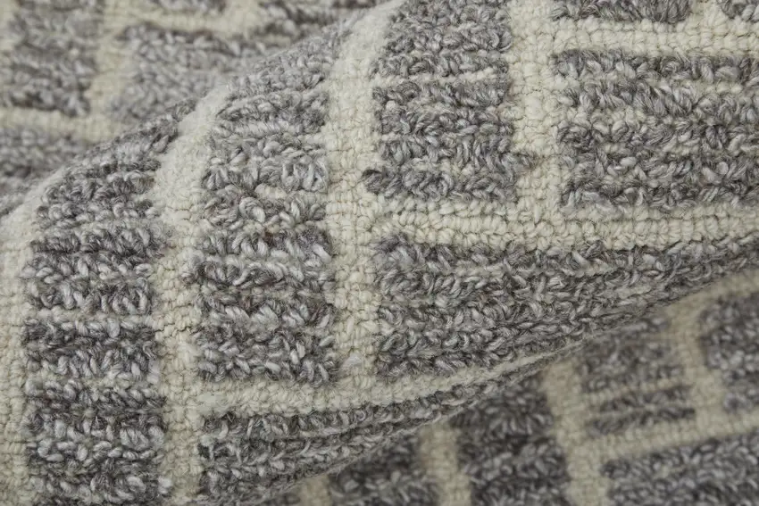 8' Taupe Gray And Tan Wool Geometric Tufted Handmade Runner Rug Photo 6