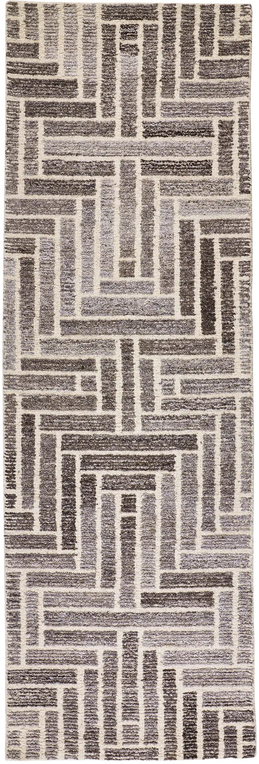 Tan and Gray Wool Geometric Hand Tufted Runner Rug Photo 2