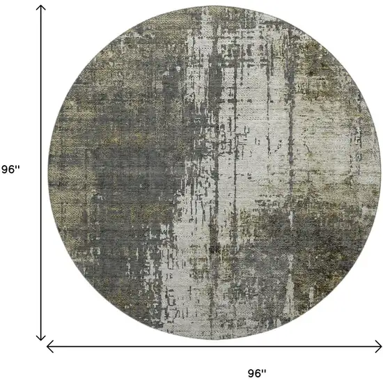 8' Taupe Green And Gray Abstract Washable Round Rug With UV Protection Photo 3