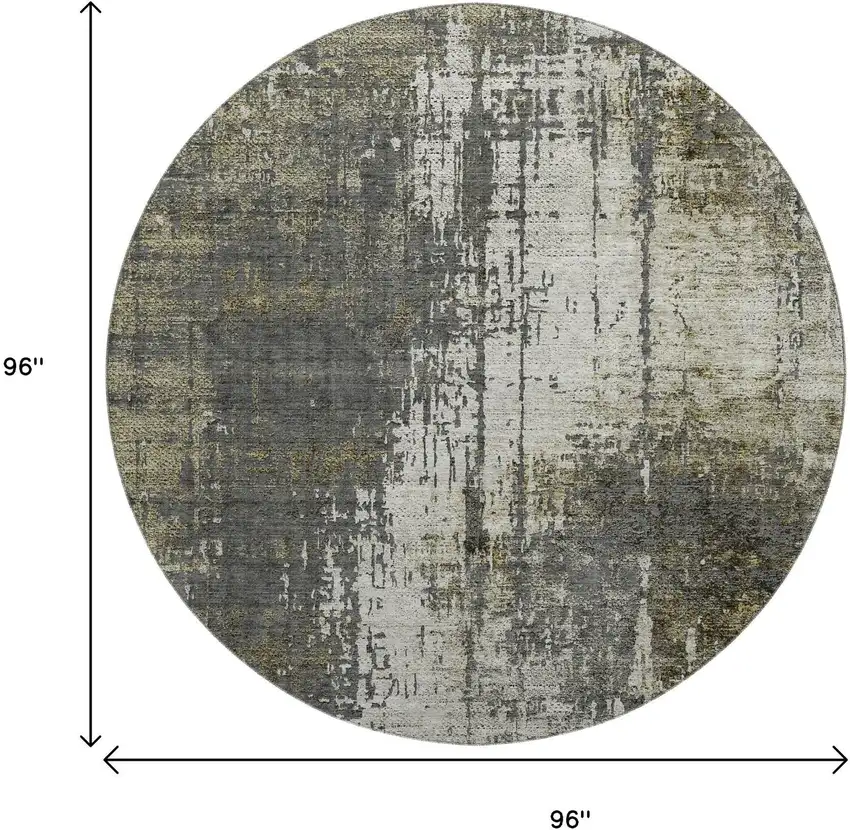 8' Taupe Green And Gray Abstract Washable Round Rug With UV Protection Photo 3