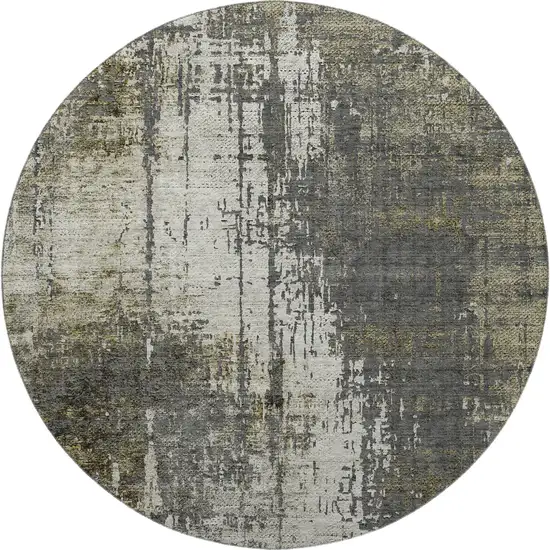 8' Taupe Green And Gray Abstract Washable Round Rug With UV Protection Photo 4