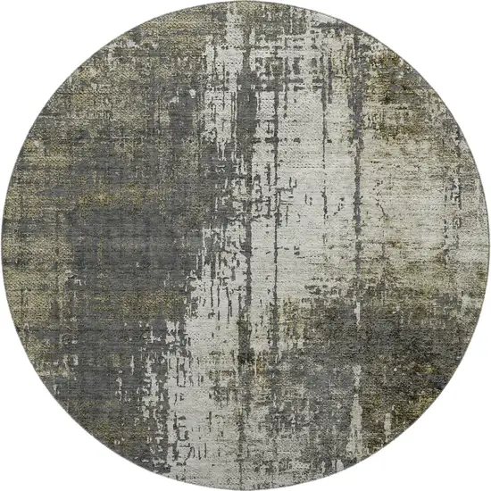 8' Taupe Green And Gray Abstract Washable Round Rug With UV Protection Photo 1