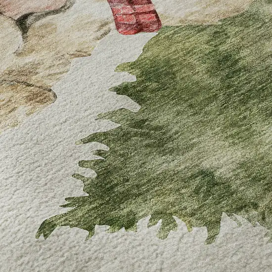 8' Taupe Green And Gray Animal Print Washable Round Rug With UV Protection Photo 9