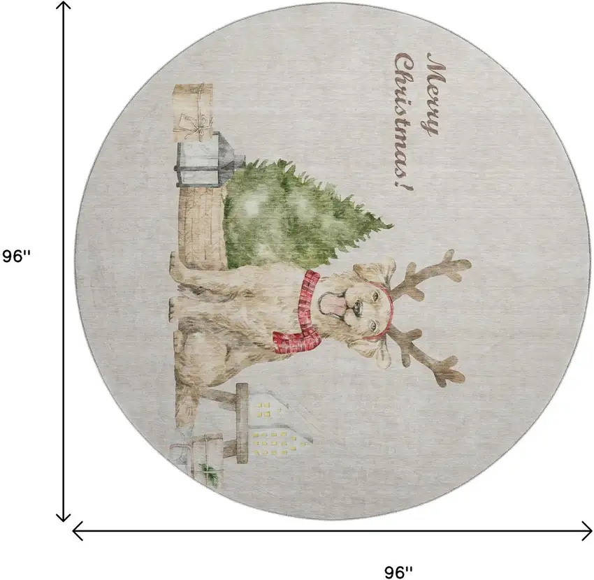 8' Taupe Green And Gray Animal Print Washable Round Rug With UV Protection Photo 3