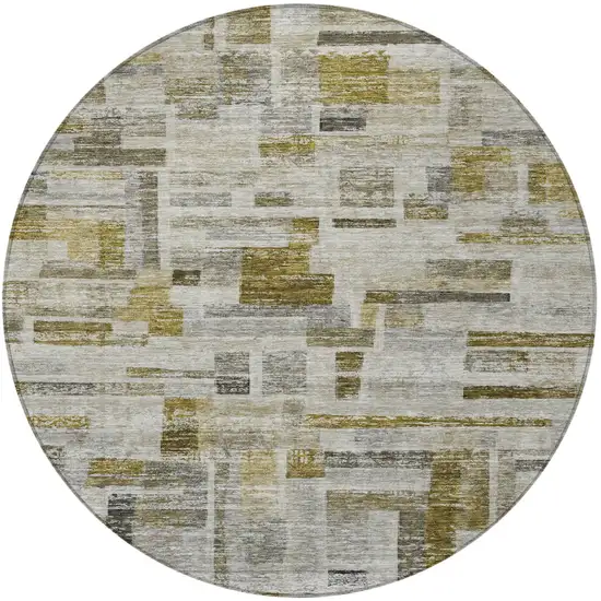 8' Taupe Green And Gray Round Striped Washable Indoor Outdoor Area Rug Photo 5