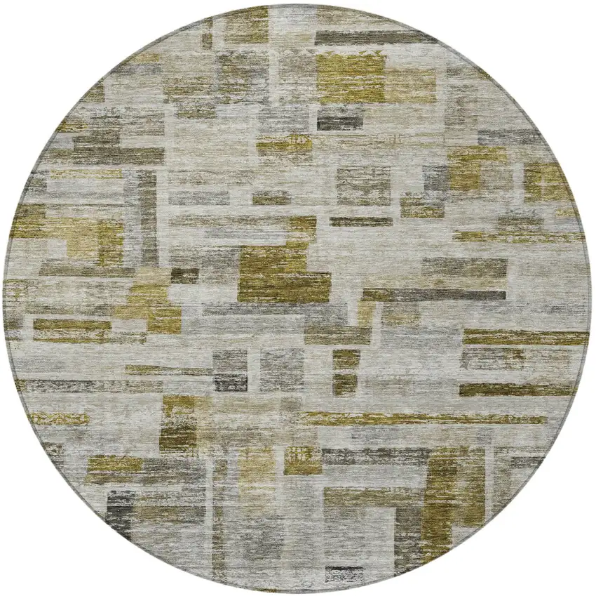 8' Taupe Green And Gray Round Striped Washable Indoor Outdoor Area Rug Photo 5
