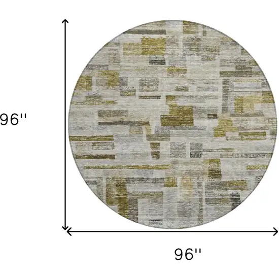 8' Taupe Green And Gray Round Striped Washable Indoor Outdoor Area Rug Photo 8