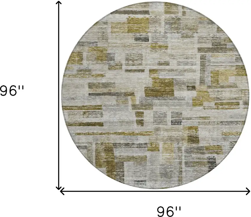8' Taupe Green And Gray Round Striped Washable Indoor Outdoor Area Rug Photo 8
